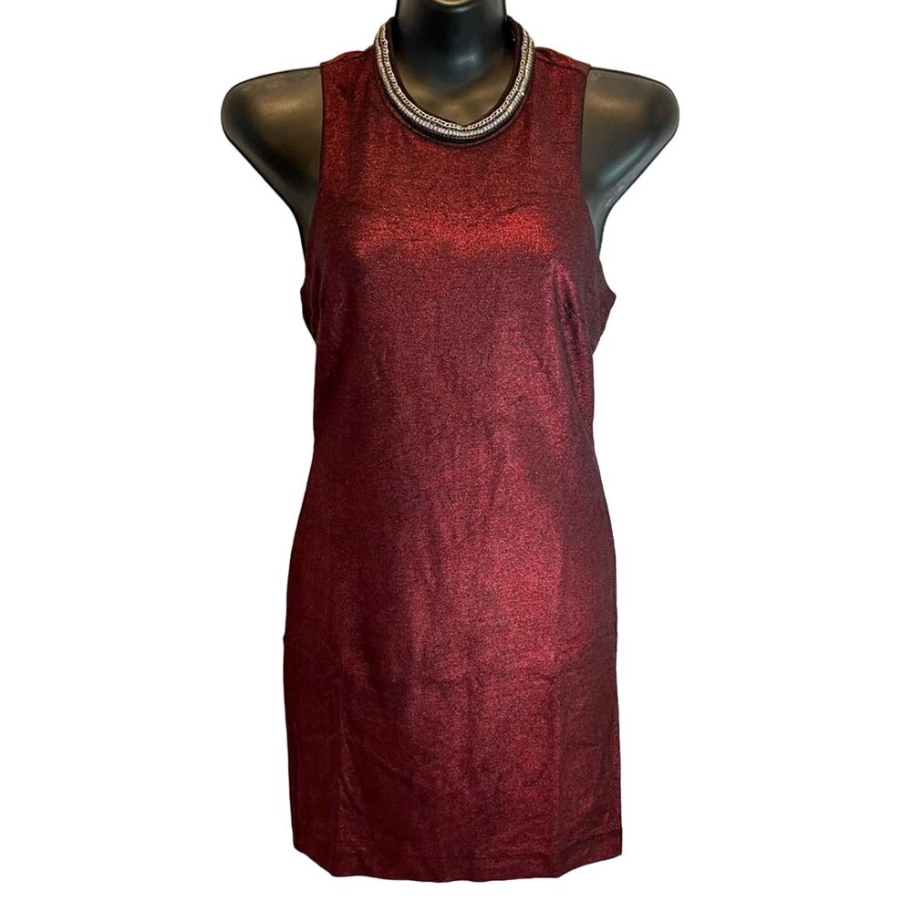 Lucy & Co Red Bodycon Dress with Rhinestone/Chain Neck Detailing - Medium